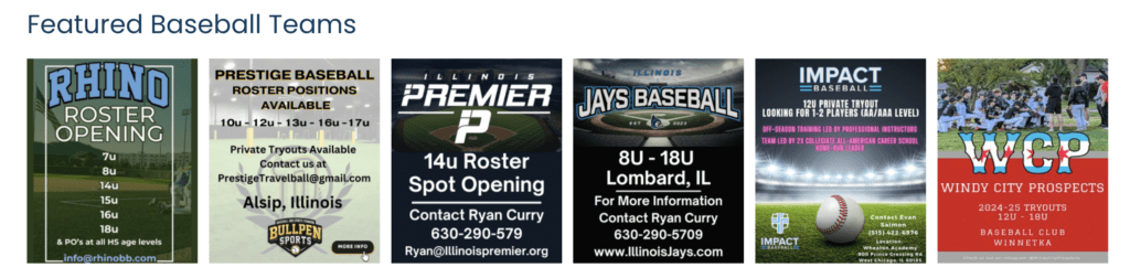 Featured Tryouts on BaseballConnected state team and tryout search pages
